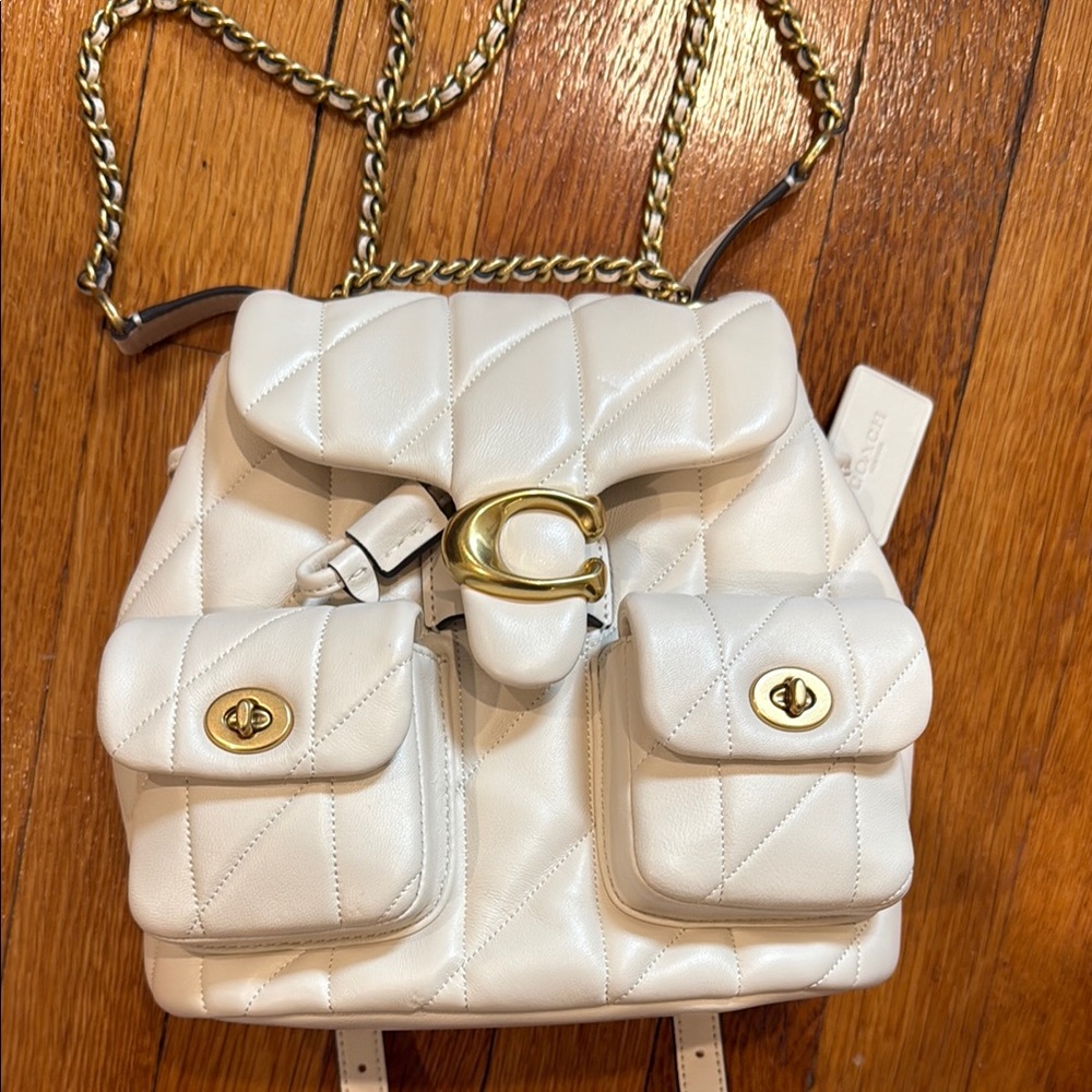 Coach White and Gold Quilted Backpack